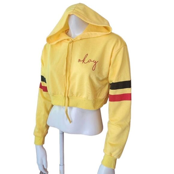 Yellow, Red, & Black Okay Cropped Hoodie (S) - Picture 3 of 7